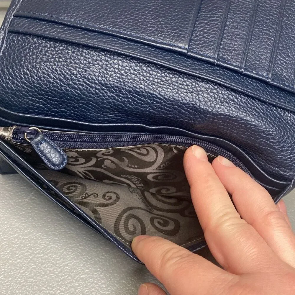 Brighton Wallet Off The Grid Rockmore Patchwork Blue Leather 7.5”x4” READ